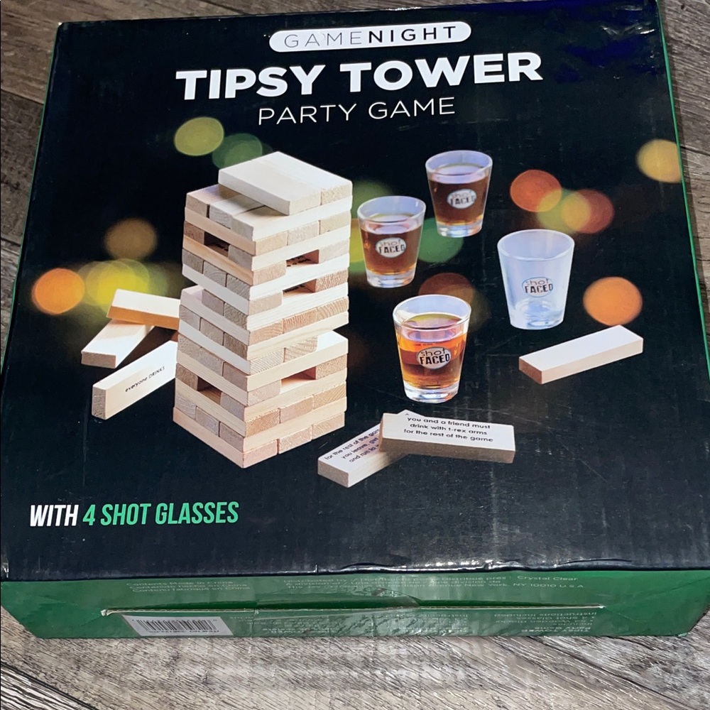 Tipsy Tower Party Game with Shot Glasses - Natural Wood